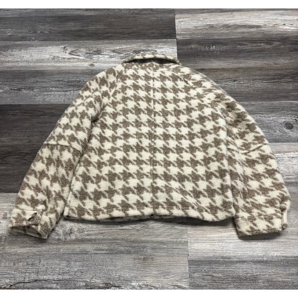Avec Les‎ Filles White Tan Houndstooth Womens XS Zip Up Collared Fleece Jacket - Picture 2 of 9